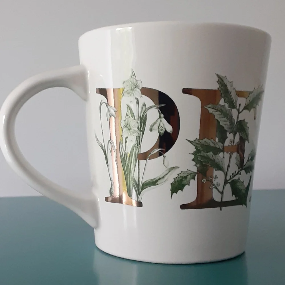 Williams Sonoma PEACE Winter Greenery Foliage 14 oz White Mug